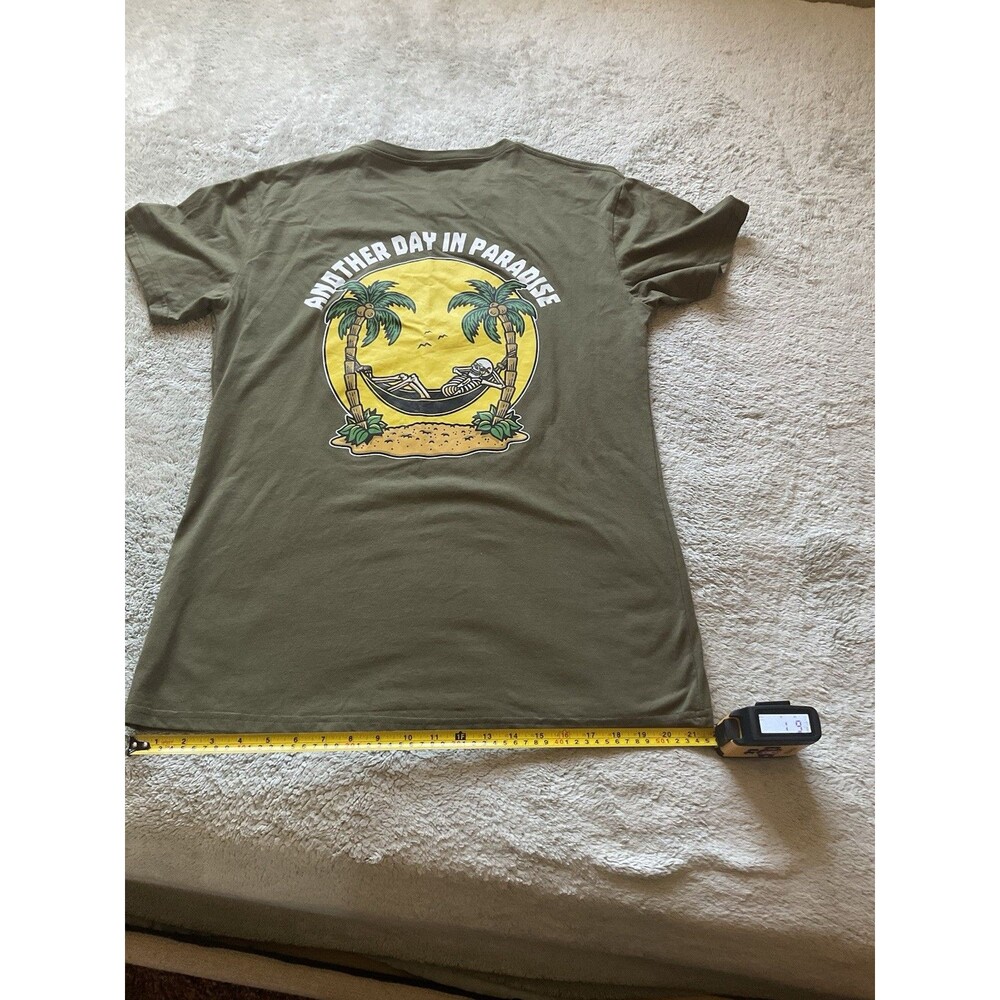Chicyea shirt Size L  Paradise palm trees Olive Green Cut Sleeves Gym Gear